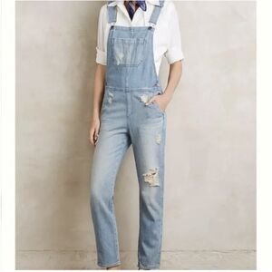 AG Adriano Goldschmied Distressed Denim Overalls Size 27